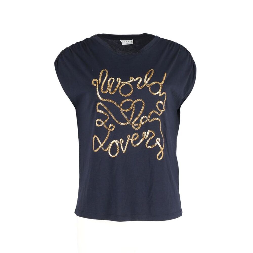 Sandro Paris World Lovers Print T-shirt in Navy Blue Modal